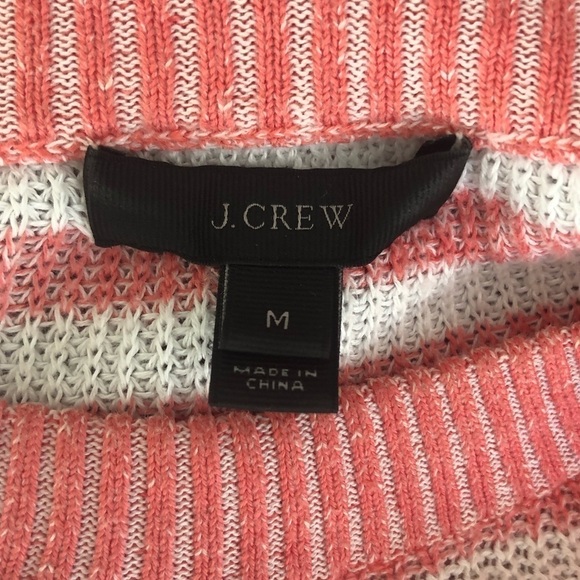 J. Crew Coral Pink/White Striped Crew Neck Dolman 3/4 Sleeve Sweater, Medium - Picture 7 of 8